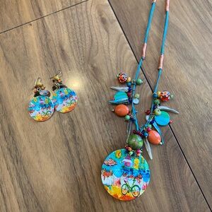 Set, earrings and necklace, NWOT.  Beads, shells, painted medallion